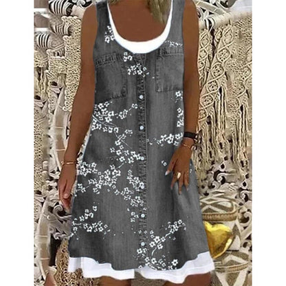 Robe courte Femme Effet Denim Sans Manches Boutonnée
