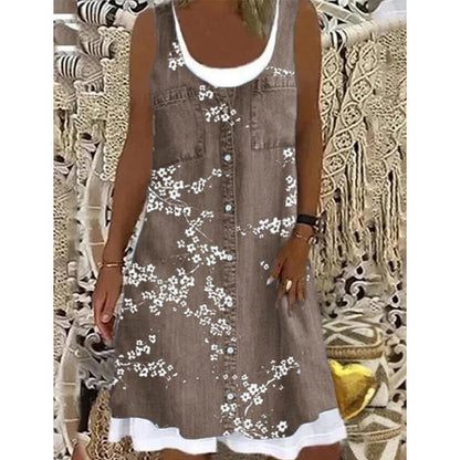 Robe courte Femme Effet Denim Sans Manches Boutonnée