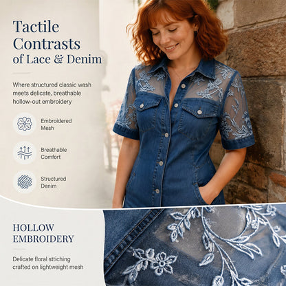 Robe Chemise Courte Femme Denim Dentelle Transparente