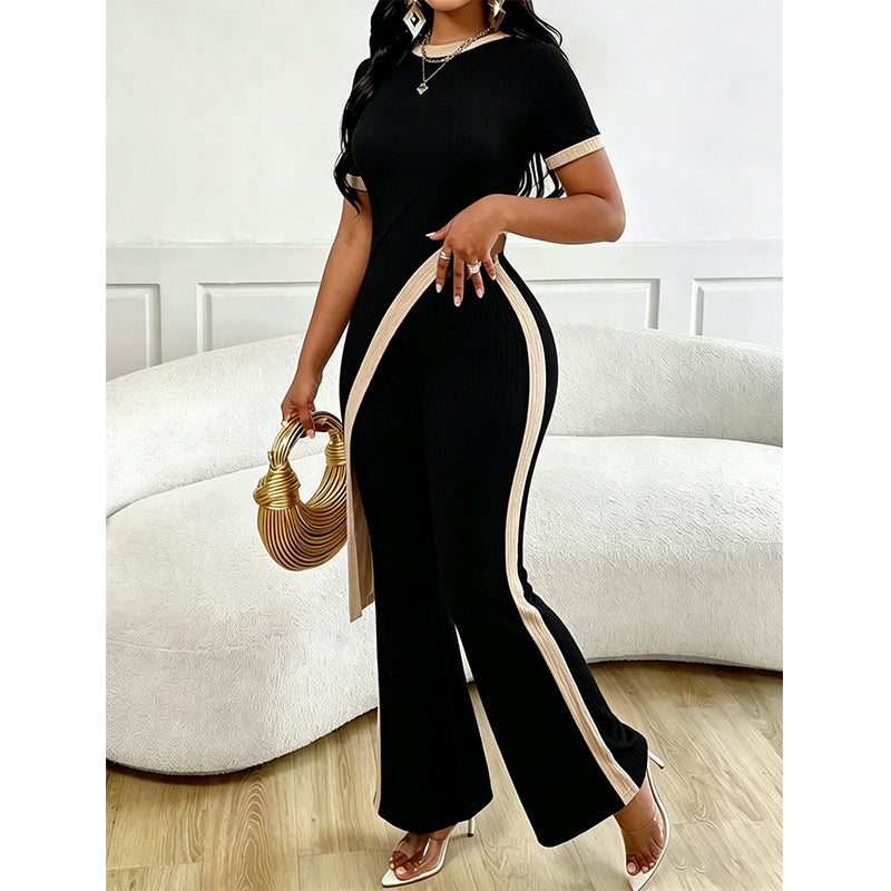 Ensemble Femme Asymétrique avec Pantalon Evasé Contrasté