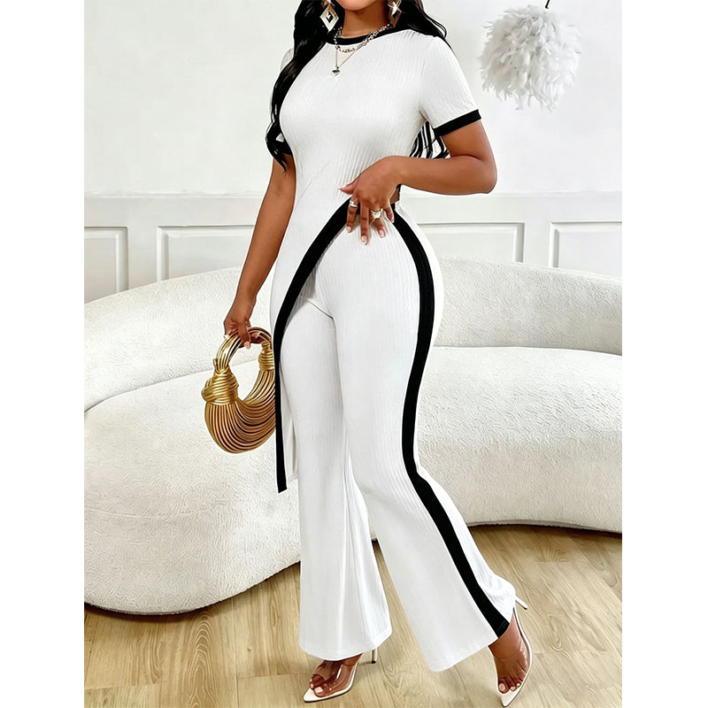 Ensemble Femme Asymétrique avec Pantalon Evasé Contrasté - PanierRoyale