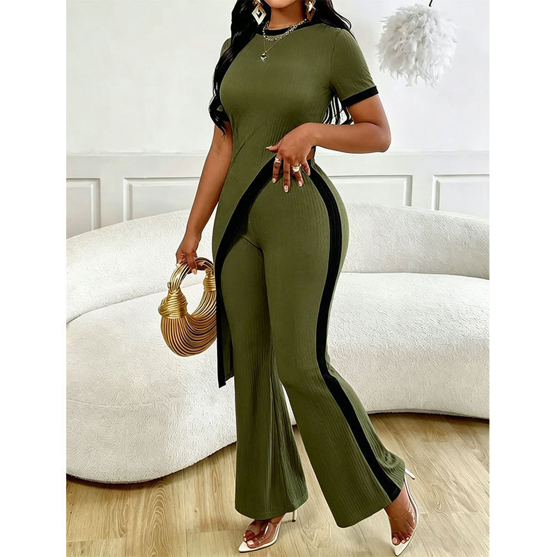 Ensemble Femme Asymétrique avec Pantalon Evasé Contrasté