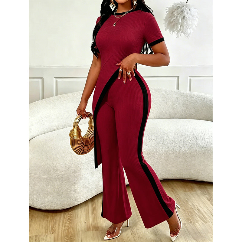 Ensemble Femme Asymétrique avec Pantalon Evasé Contrasté