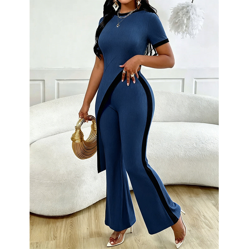 Ensemble Femme Asymétrique avec Pantalon Evasé Contrasté