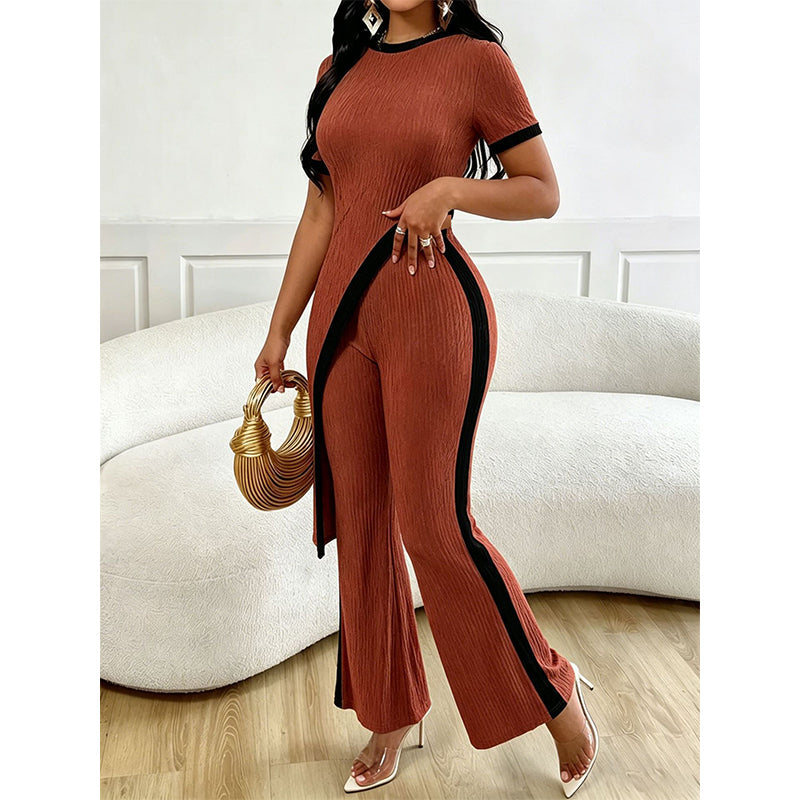 Ensemble Femme Asymétrique avec Pantalon Evasé Contrasté