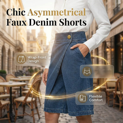 Short Femme Effet Denim Coupe Portefeuille Asymétrique