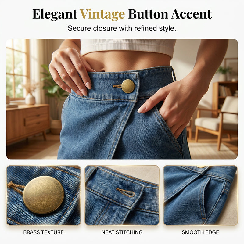 Short Femme Effet Denim Coupe Portefeuille Asymétrique