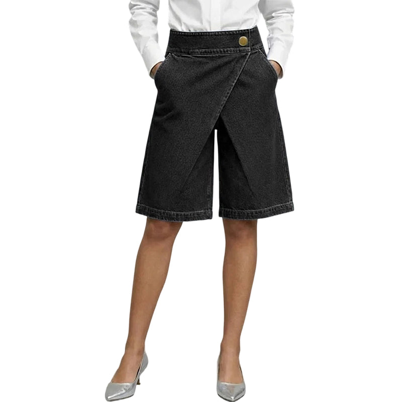 Short Femme Effet Denim Coupe Portefeuille Asymétrique