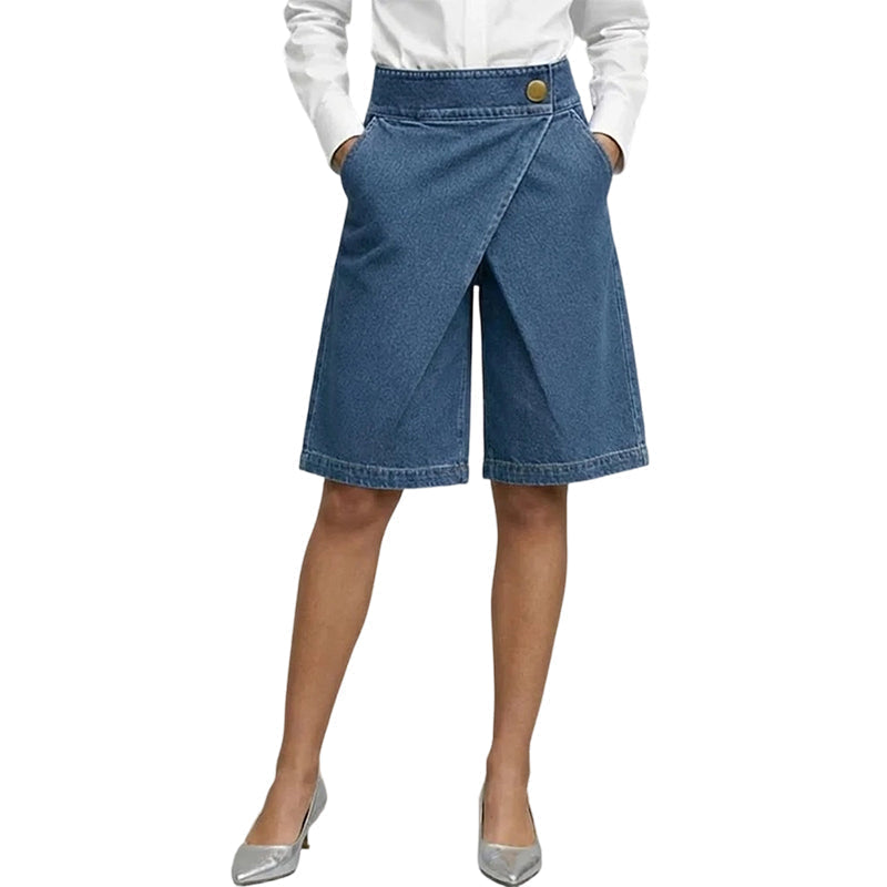 Short Femme Effet Denim Coupe Portefeuille Asymétrique