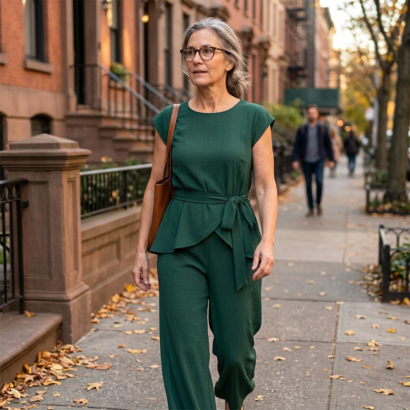 Ensemble Femme Haut Ceinturé et Pantalon Large