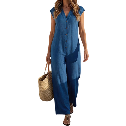 Combinaison Femme Sans Manches Boutons Coupe Large