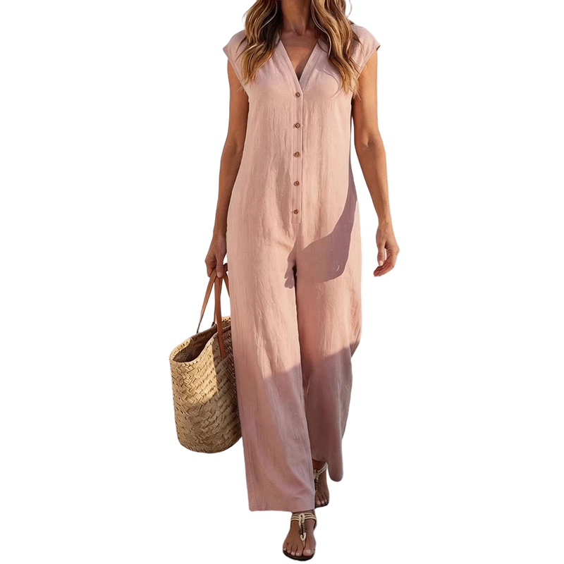 Combinaison Femme Sans Manches Boutons Coupe Large - PanierRoyale