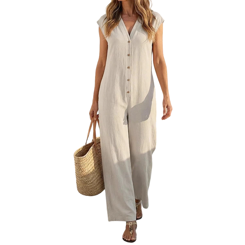 Combinaison Femme Sans Manches Boutons Coupe Large