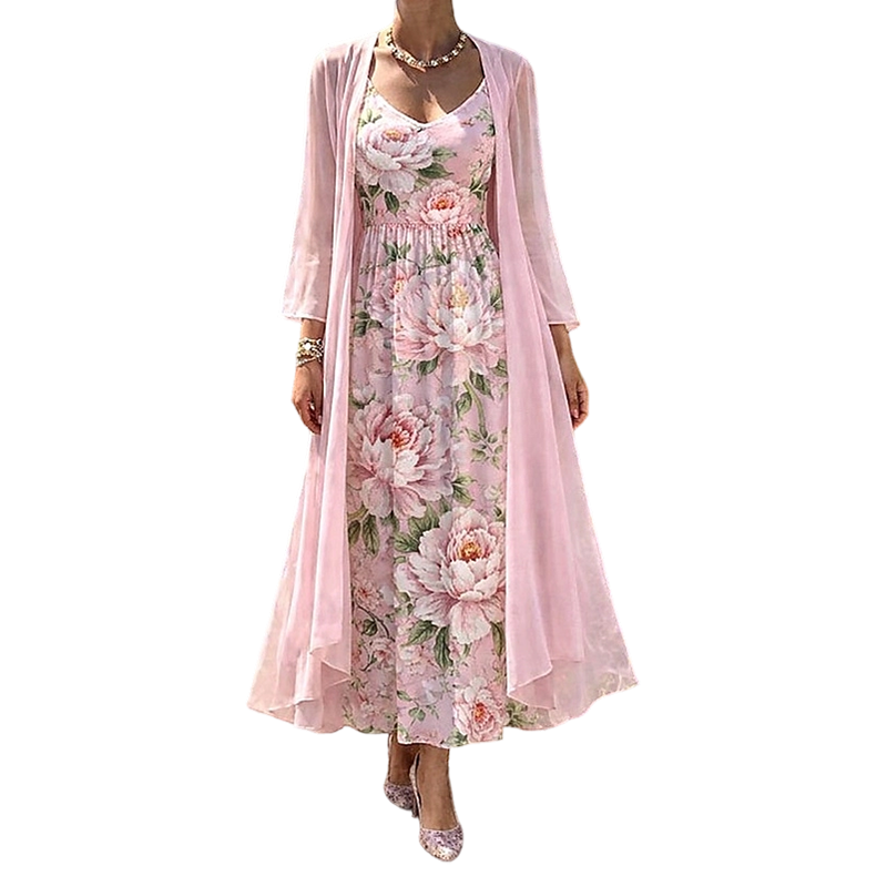Ensemble Femme Robe Fluide et Cardigan Léger Assorti