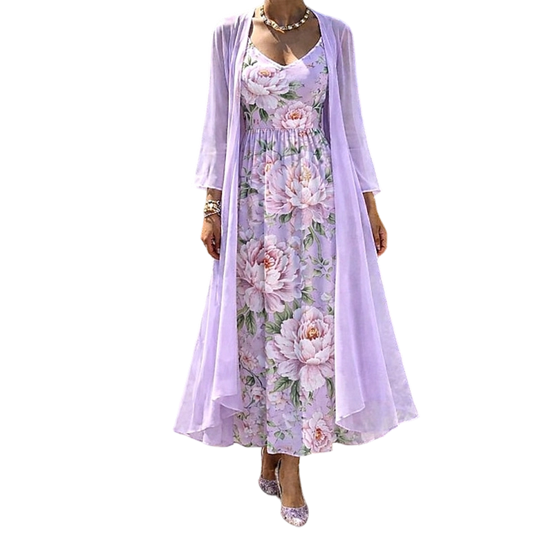 Ensemble Femme Robe Fluide et Cardigan Léger Assorti