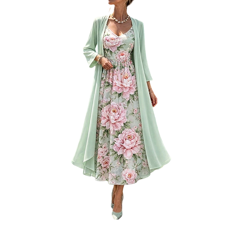 Ensemble Femme Robe Fluide et Cardigan Léger Assorti