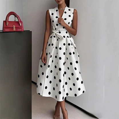 Robe Femme Sans Manches Col en V Ceinture Taille