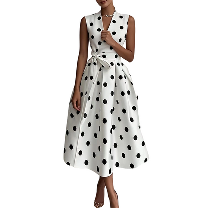 Robe Femme Sans Manches Col en V Ceinture Taille