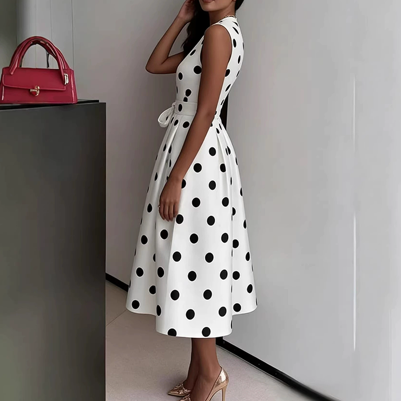 Robe Femme Sans Manches Col en V Ceinture Taille