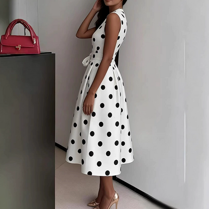Robe Femme Sans Manches Col en V Ceinture Taille