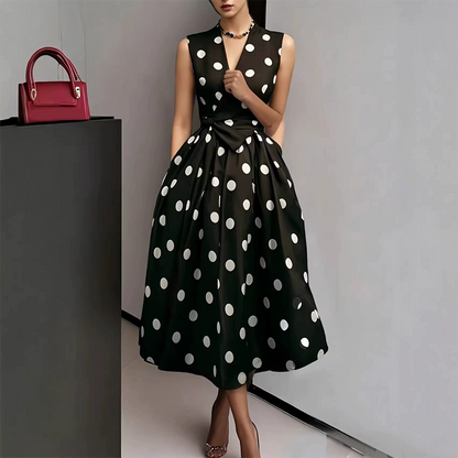 Robe Femme Sans Manches Col en V Ceinture Taille