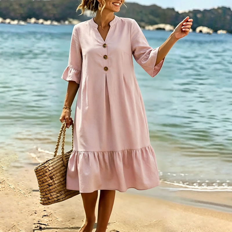 Robe midi Femme Mousseline Manches Volantées - PanierRoyale