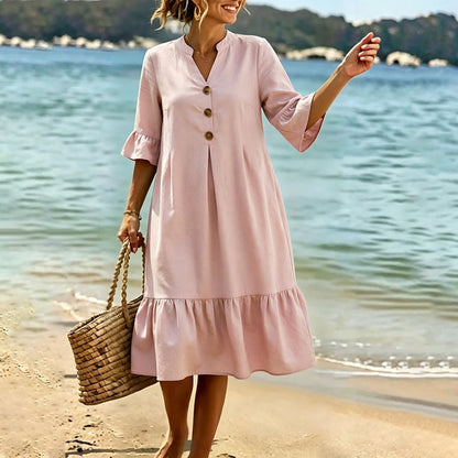 Robe midi Femme Mousseline Manches Volantées - PanierRoyale