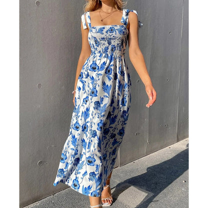 Robe longue Femme Mousseline Corsage Smocké Manches Courtes