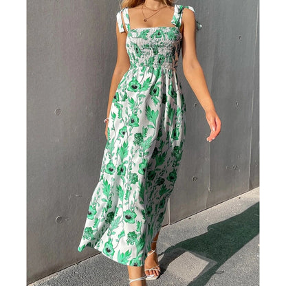 Robe longue Femme Mousseline Corsage Smocké Manches Courtes - PanierRoyale