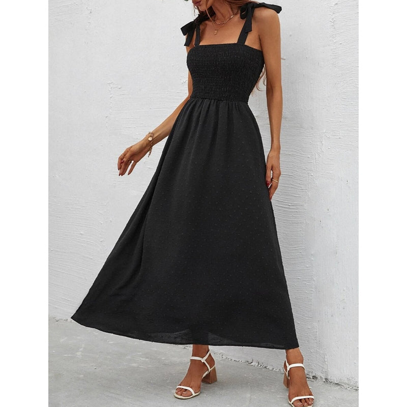 Robe longue Femme Mousseline Corsage Smocké Manches Courtes