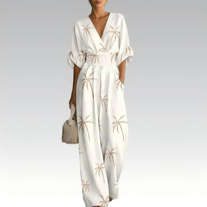 Combinaison Femme Fluide Col en V Taille Marquée