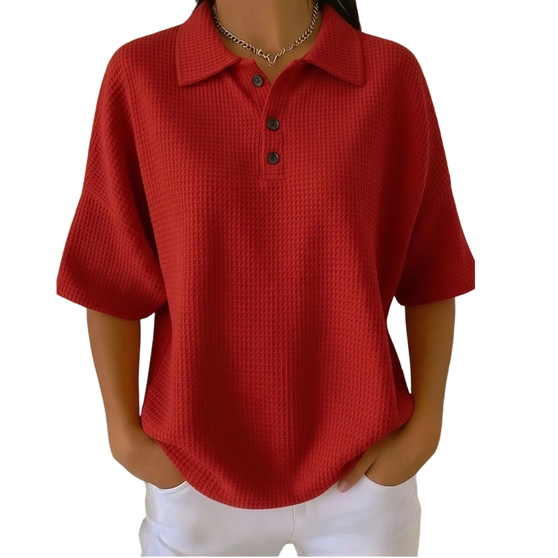 Polo Femme Coton Texturé Col Classique Boutonné