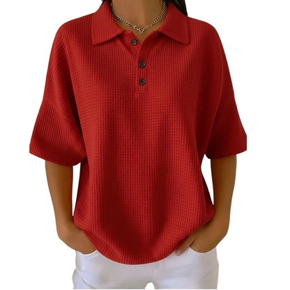 Polo Femme Coton Texturé Col Classique Boutonné