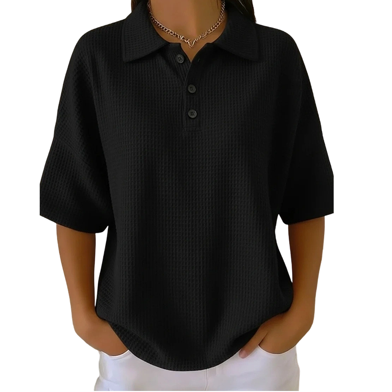 Polo Femme Coton Texturé Col Classique Boutonné