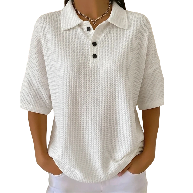 Polo Femme Coton Texturé Col Classique Boutonné