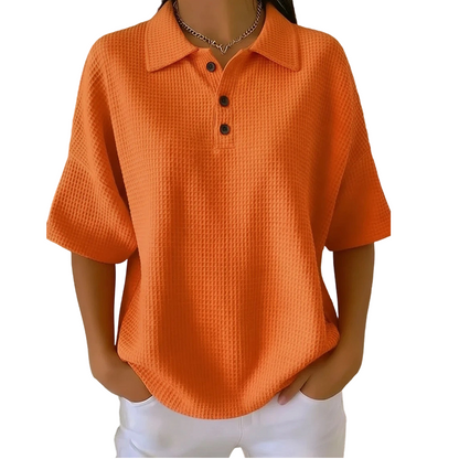 Polo Femme Coton Texturé Col Classique Boutonné
