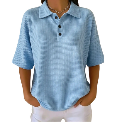 Polo Femme Coton Texturé Col Classique Boutonné - PanierRoyale