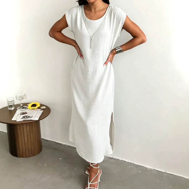 Robe midi Femme Sans Manches Fente Latérale