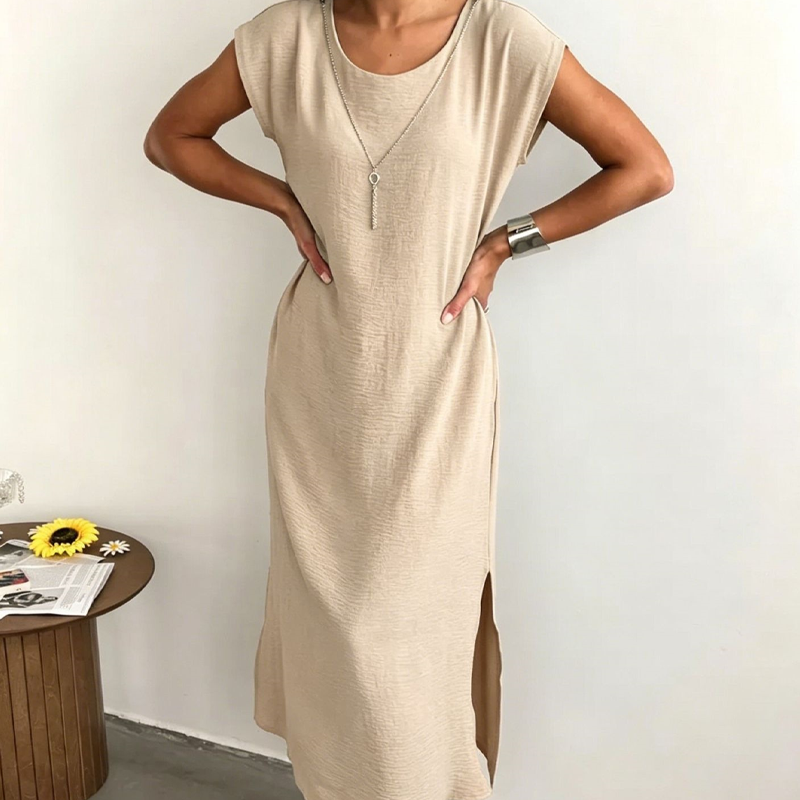 Robe midi Femme Sans Manches Fente Latérale - PanierRoyale