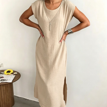 Robe midi Femme Sans Manches Fente Latérale - PanierRoyale