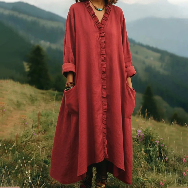 Robe longue Femme Fluide Volants Col en V