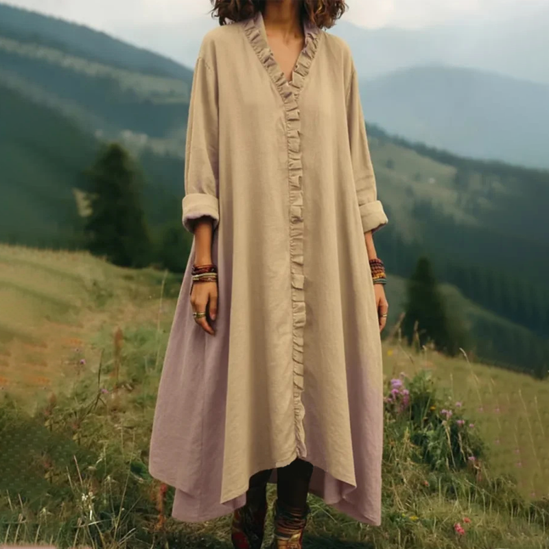 Robe longue Femme Fluide Volants Col en V