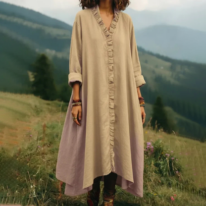 Robe longue Femme Fluide Volants Col en V