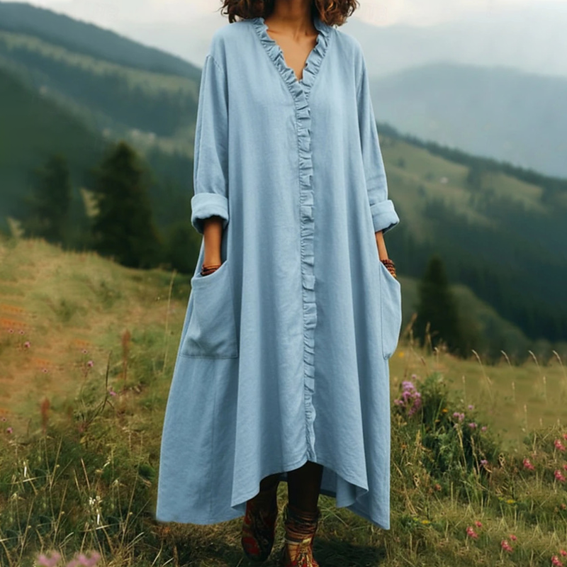 Robe longue Femme Fluide Volants Col en V