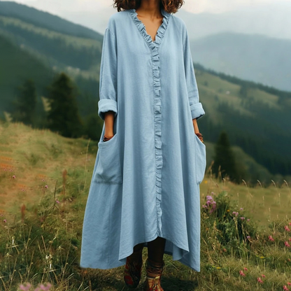 Robe longue Femme Fluide Volants Col en V
