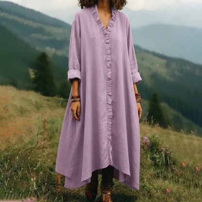 Robe longue Femme Fluide Volants Col en V