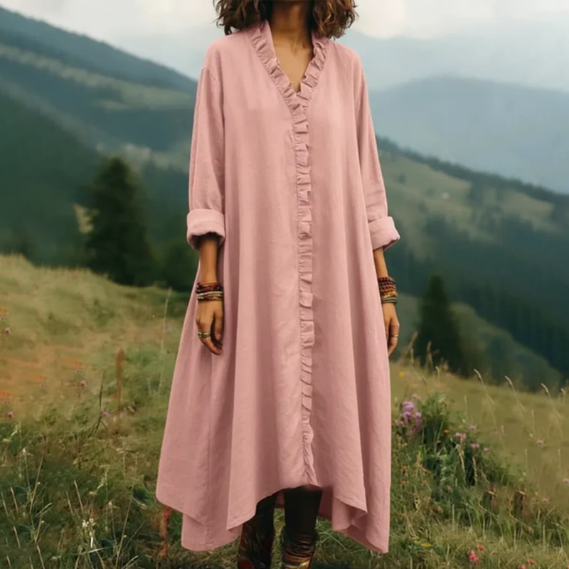 Robe longue Femme Fluide Volants Col en V