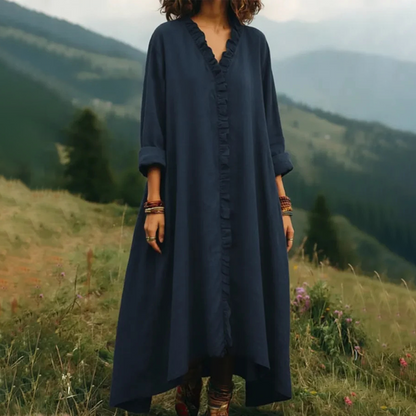 Robe longue Femme Fluide Volants Col en V
