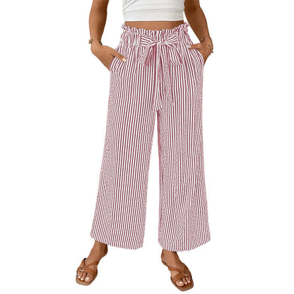 Pantalon Femme Taille Haute Coton Coupe Large
