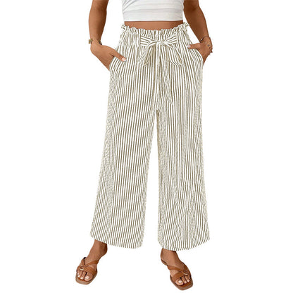 Pantalon Femme Taille Haute Coton Coupe Large